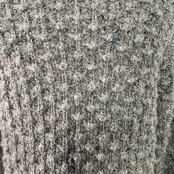 Vintage Le Roy Pom Pom Knit Cardigan Gray Wool Open Front Preppy Twee Size L - Picture 7 of 10